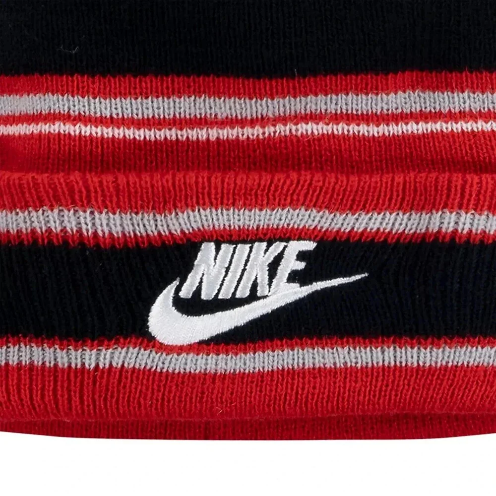 Nike Kids Boys Red Multi‎ Stripe Beanie Hat and Gloves Set - (9A3047-U10) - NWT